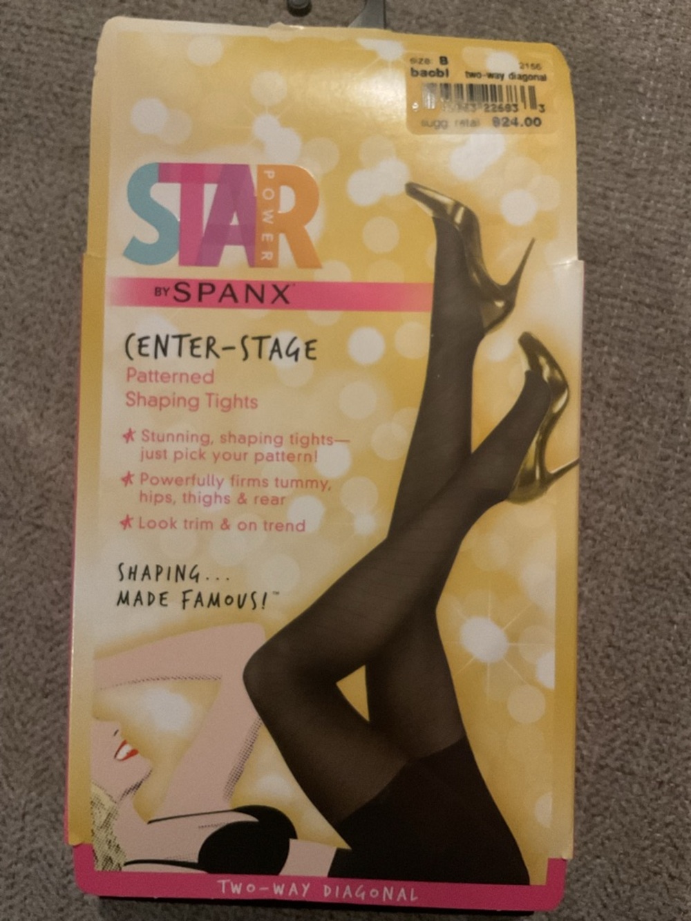 Star Power by SPANX Center-Stage 2-way Diagonal Pattern Shaping Tights Size B